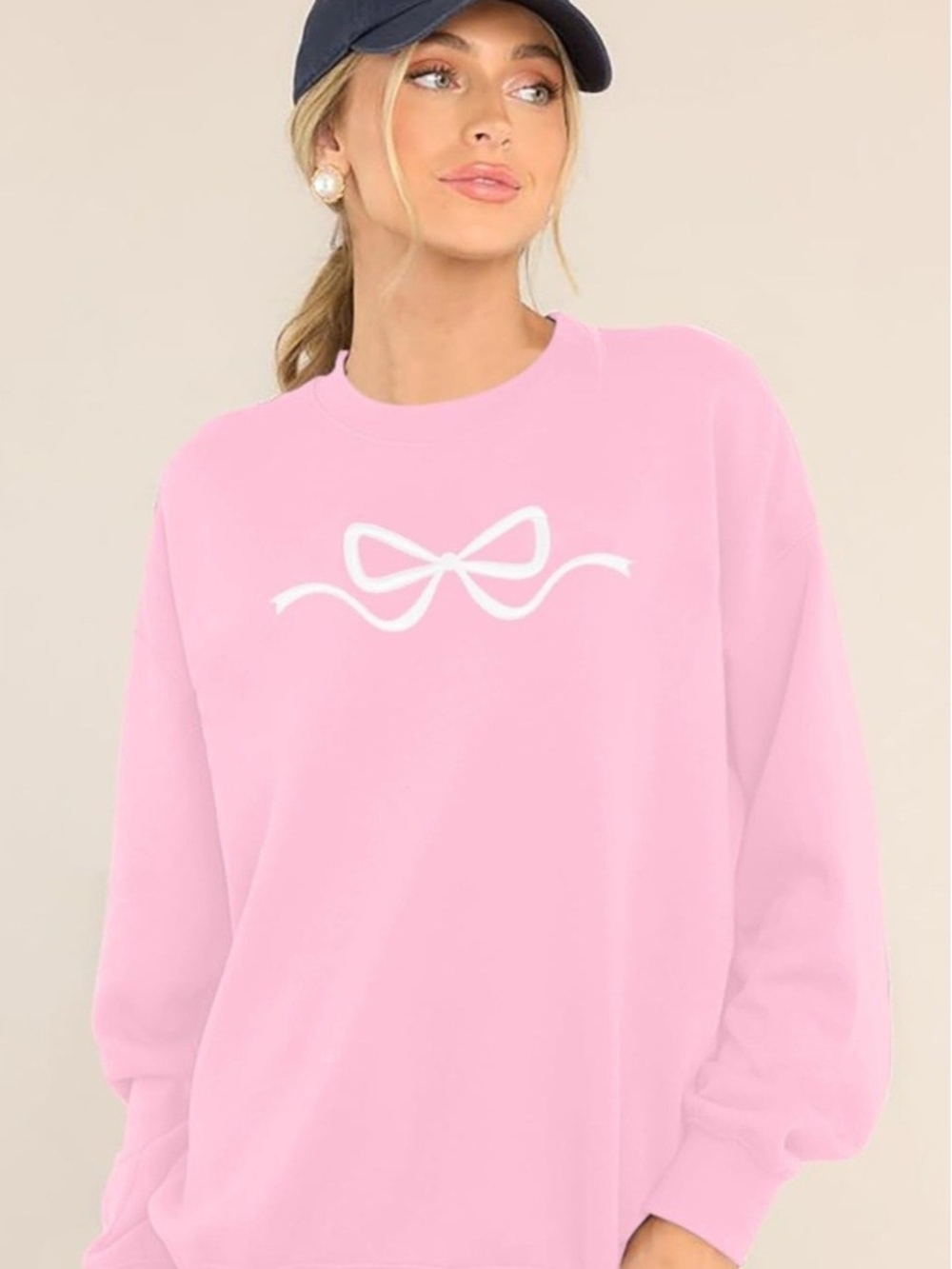 Pink Coquette Bow Crewneck Sweatshirt Women’s Size XL Preppy Girly
